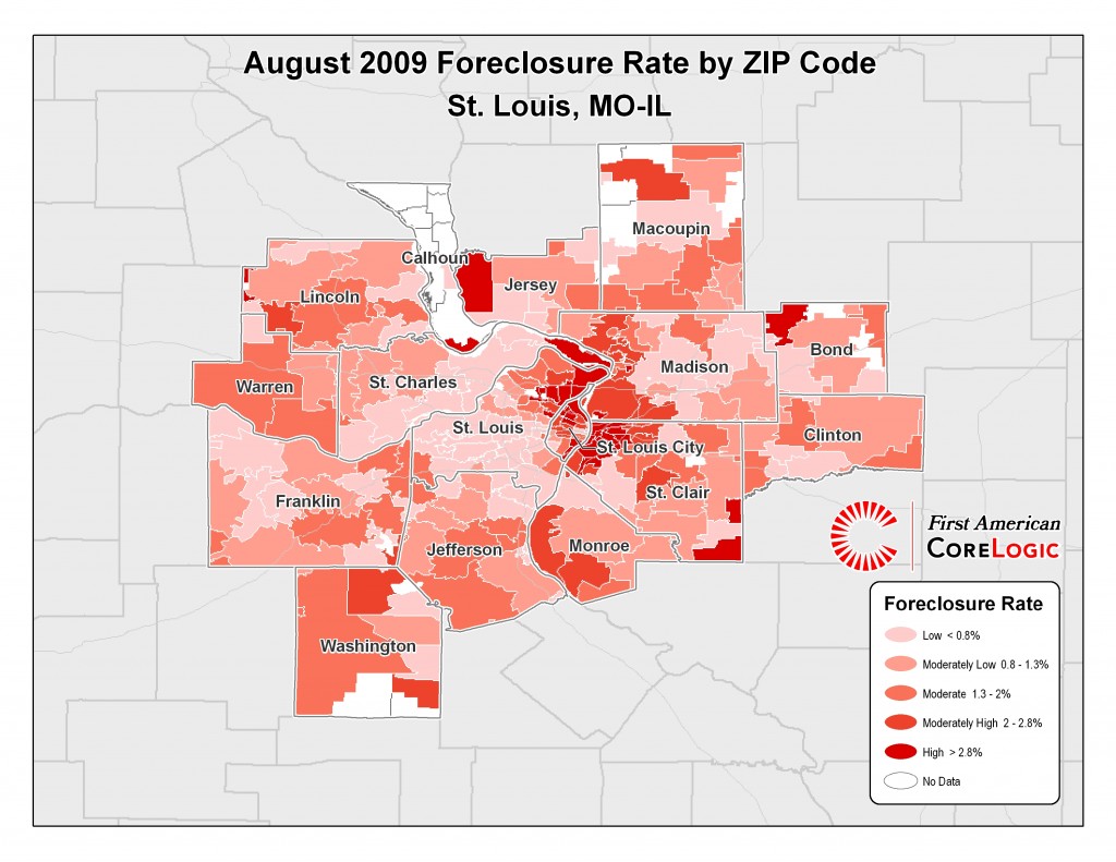St Louis Foreclosure Map for August 2009