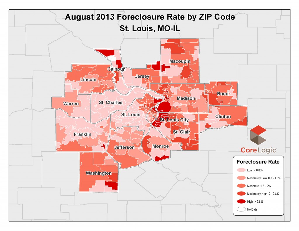 St Louis Foreclosure Rates by Zip Code - August 2013 - Corelogic - Presented by MORE, REALTORS - ST Louis, MO 