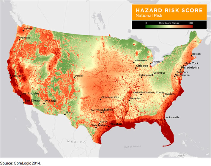 Natural Hazard Risk Score Map For the U.S.