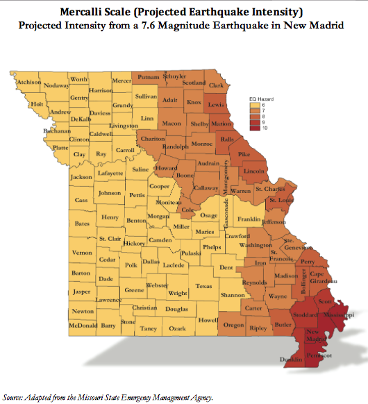 Marcelo Scale Projection Missouri- Projected Intensity of New Madrid Earthquake on state of missouri