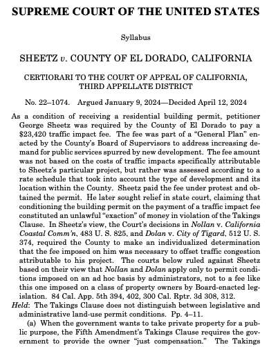 Supreme Court Decision: SHEETZ v. COUNTY OF EL DORADO